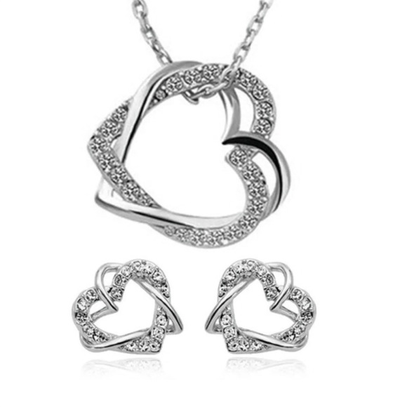 Jewelry - Heart Stud Earring & Dainty Necklace Set